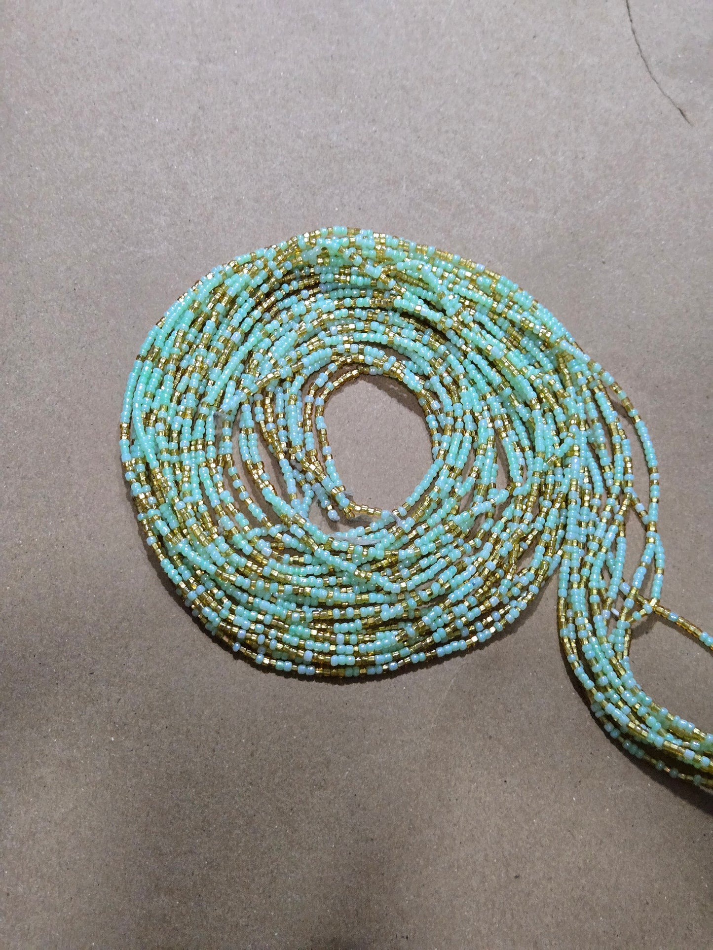 Gold and Mint Green Waist Beads – Handmade African Tie-On