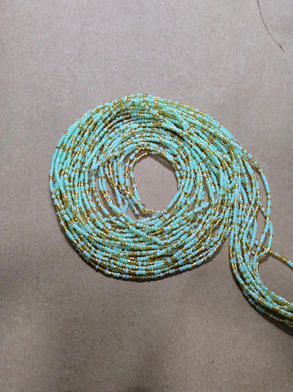 Gold and Mint Green Waist Beads – Handmade African Tie-On