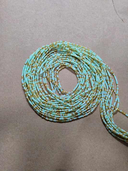 Gold and Mint Green Waist Beads – Handmade African Tie-On