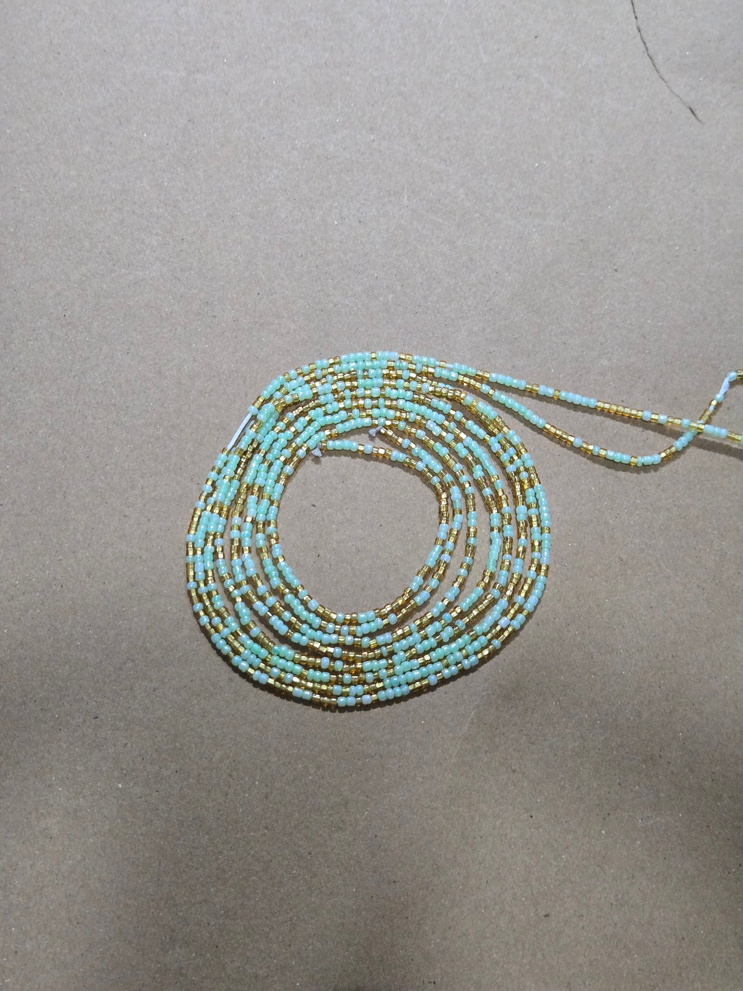 Gold and Mint Green Waist Beads – Handmade African Tie-On