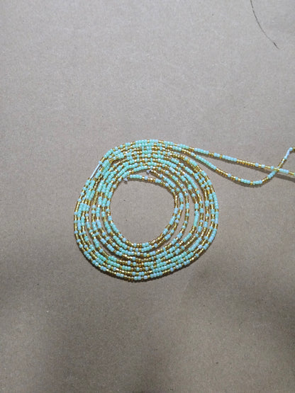 Gold and Mint Green Waist Beads – Handmade African Tie-On