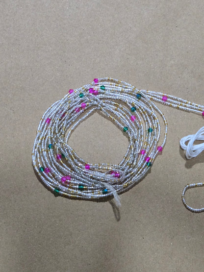 Clear Waist Beads with  Crystals – Handmade African Tie-On
