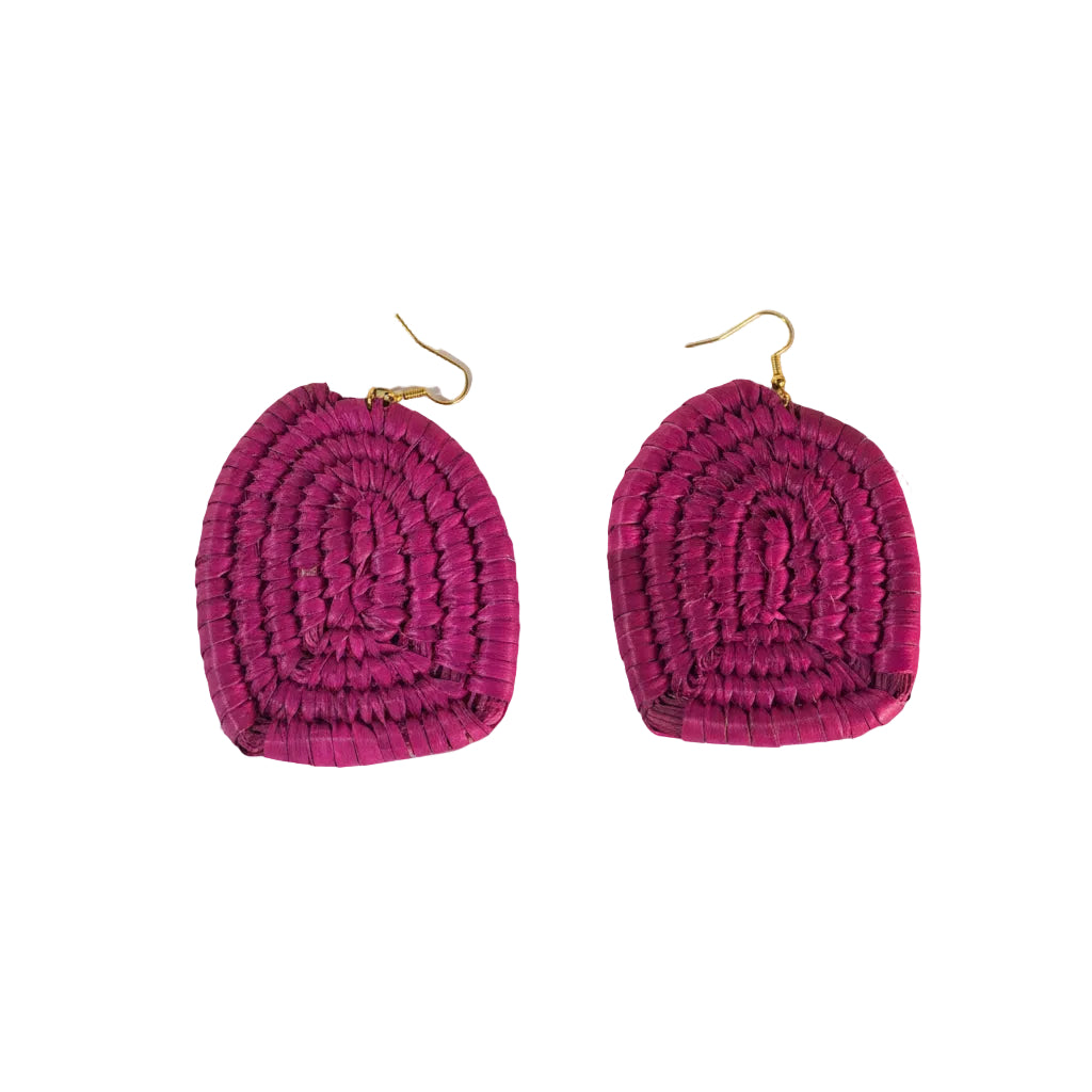 Pair of pink spiral raffia earrings