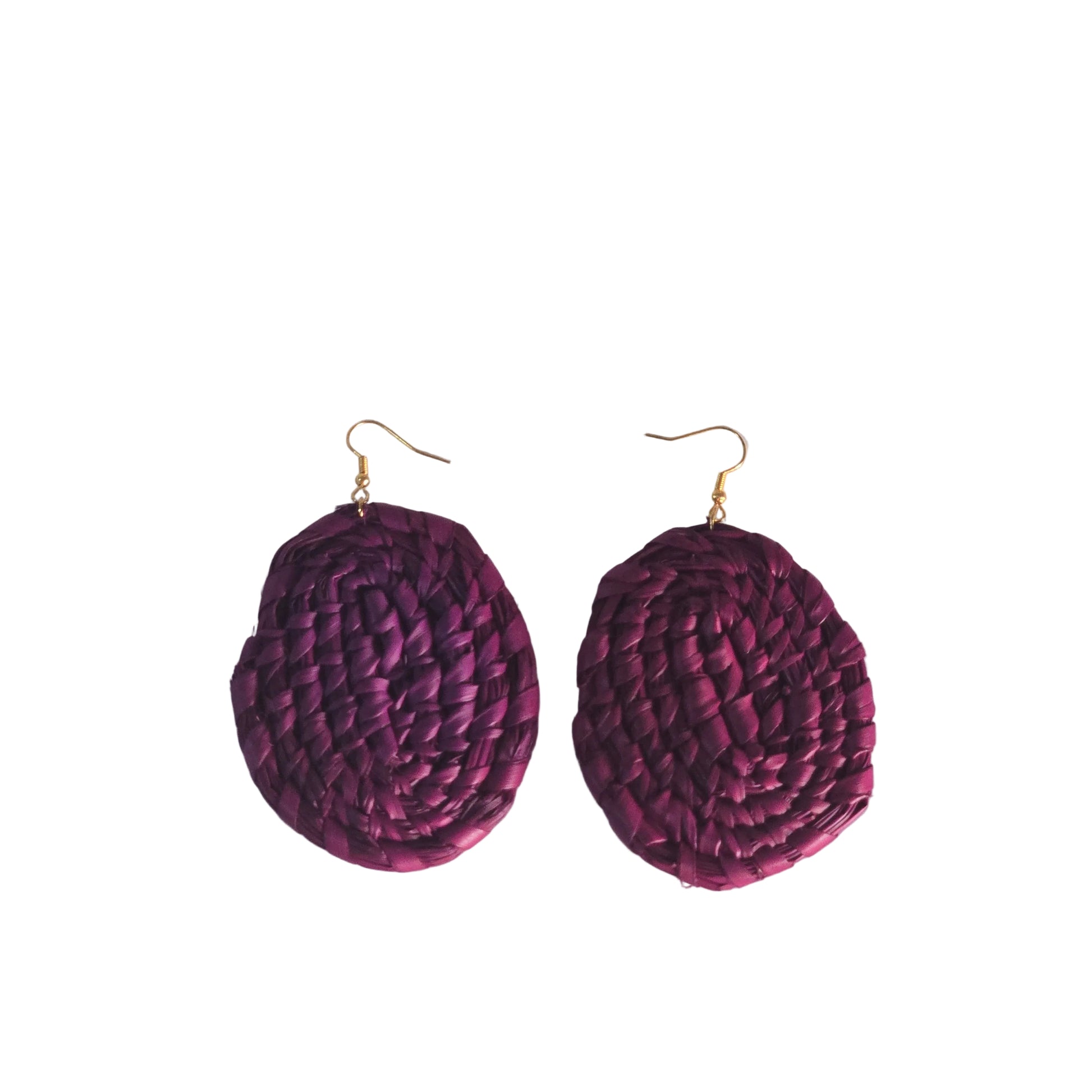 Purple woven raffia  earrings 