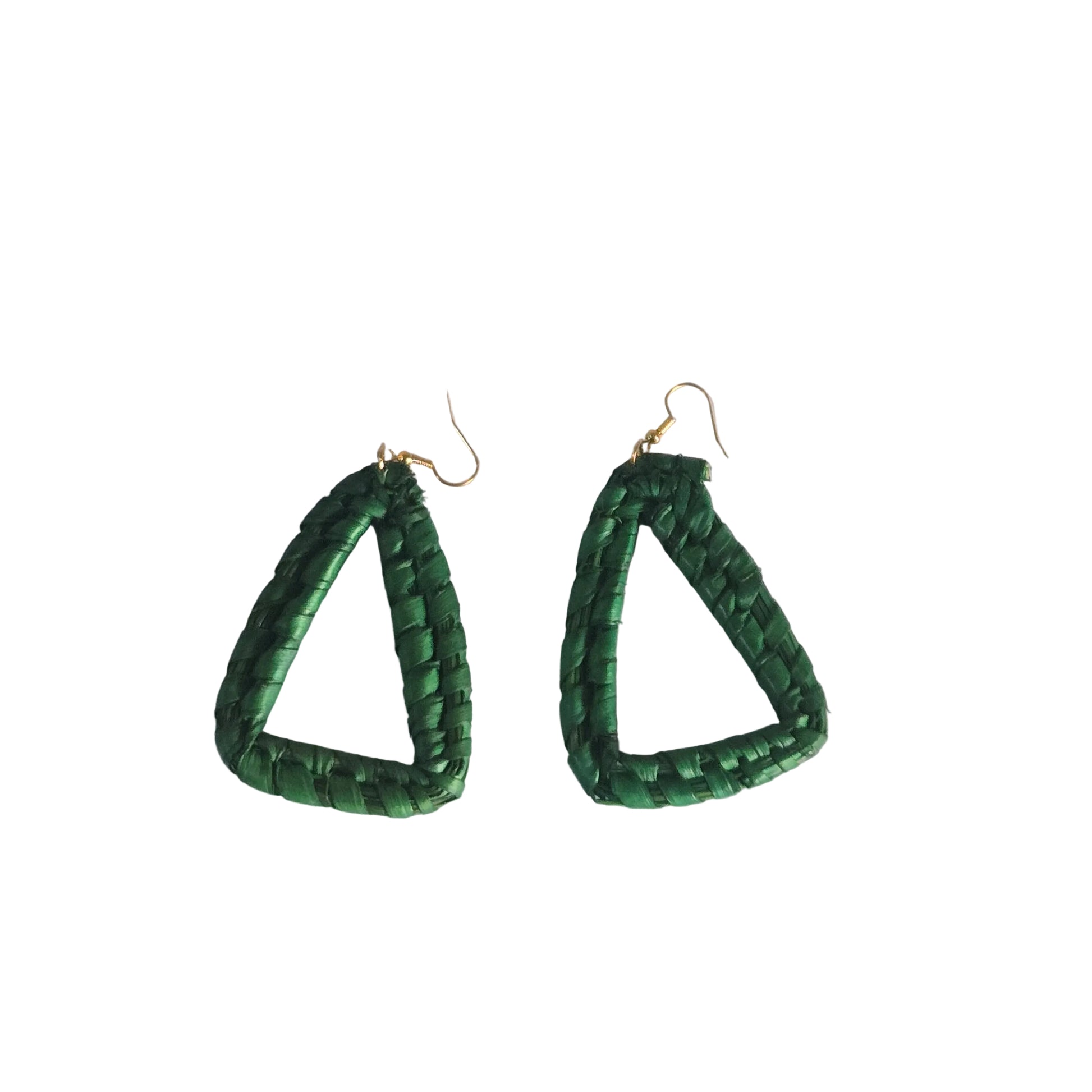 Green triangle-shaped  raffia earrings 