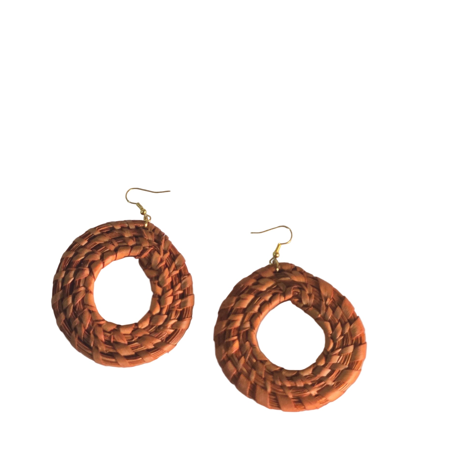 Woven brown hoop  raffia earrings 