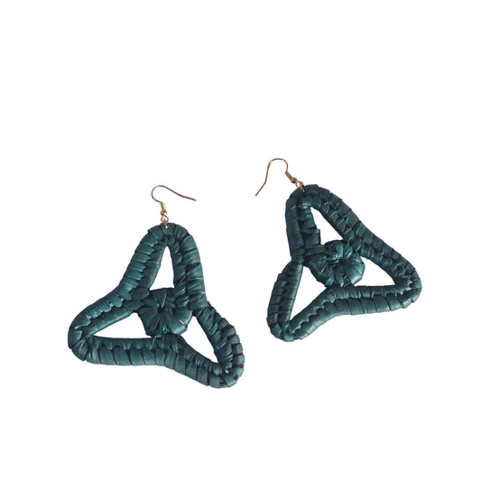 Green beaded raffia  earrings 