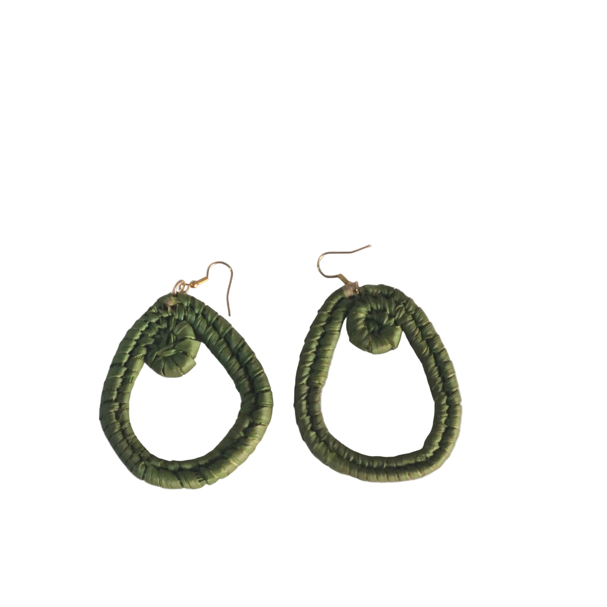 Green hoop raffia  earrings 