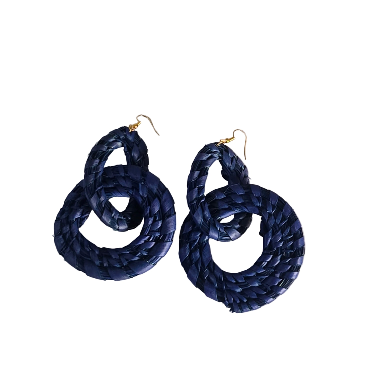 Navy blue braided  raffia earrings 