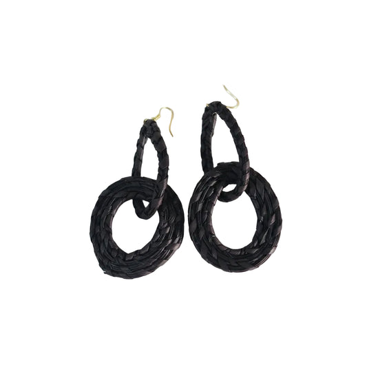 Pair of black braided raffia earrings 