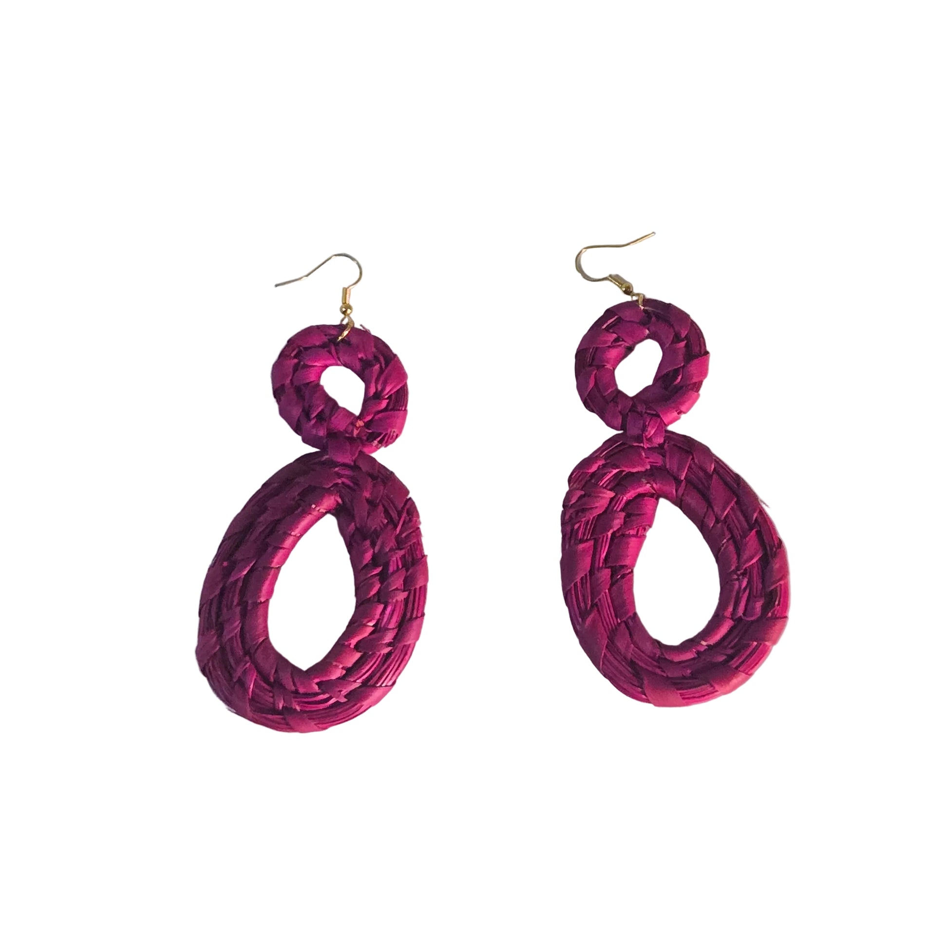 Pair of pink woven raffia earrings 