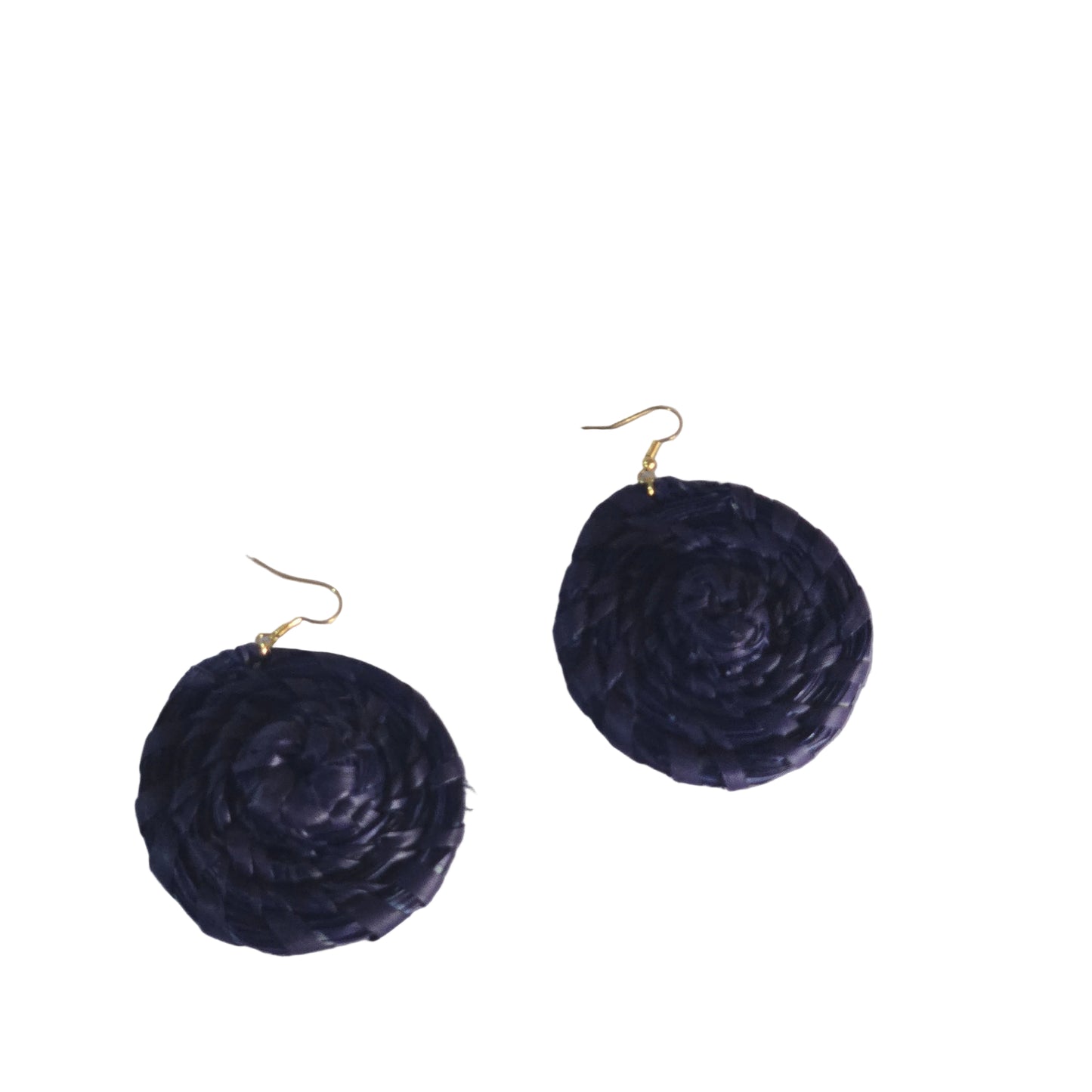 Pair of dark purple spiral raffia  earrings 