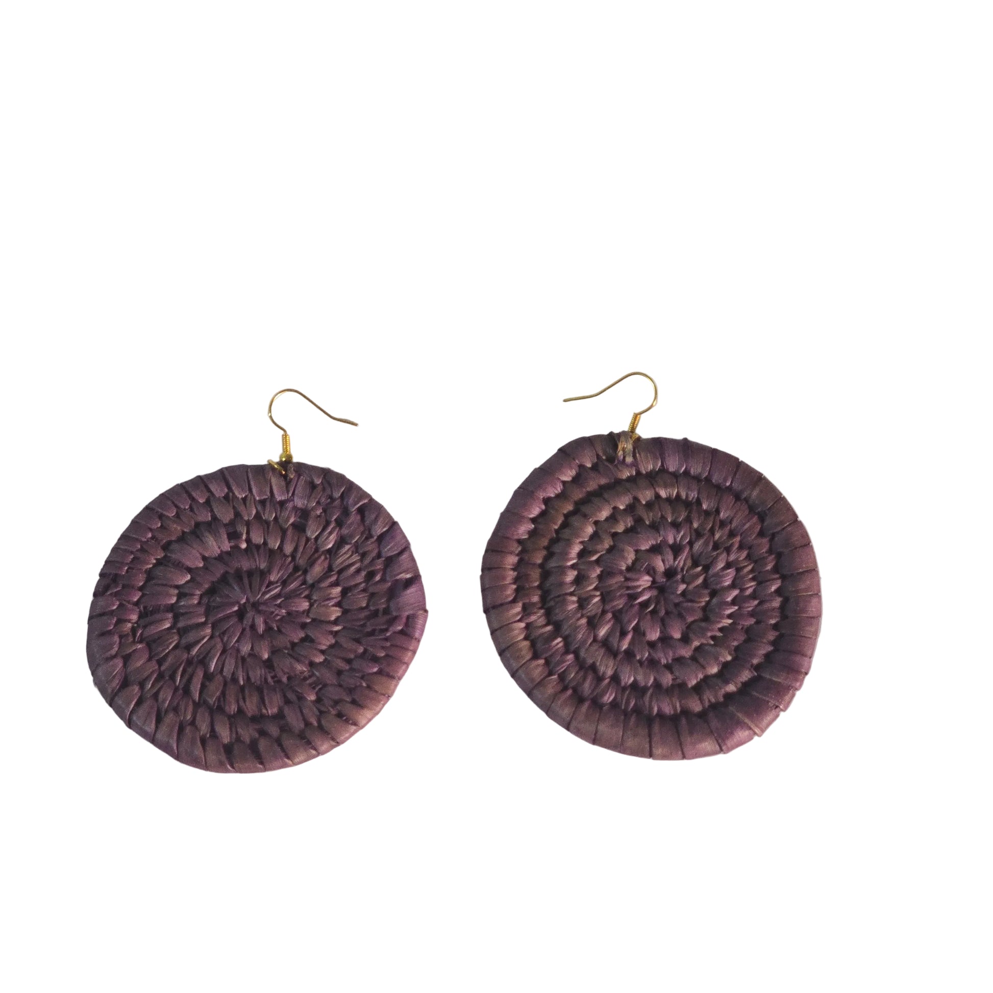 Pair of purple crochet  raffia earrings 