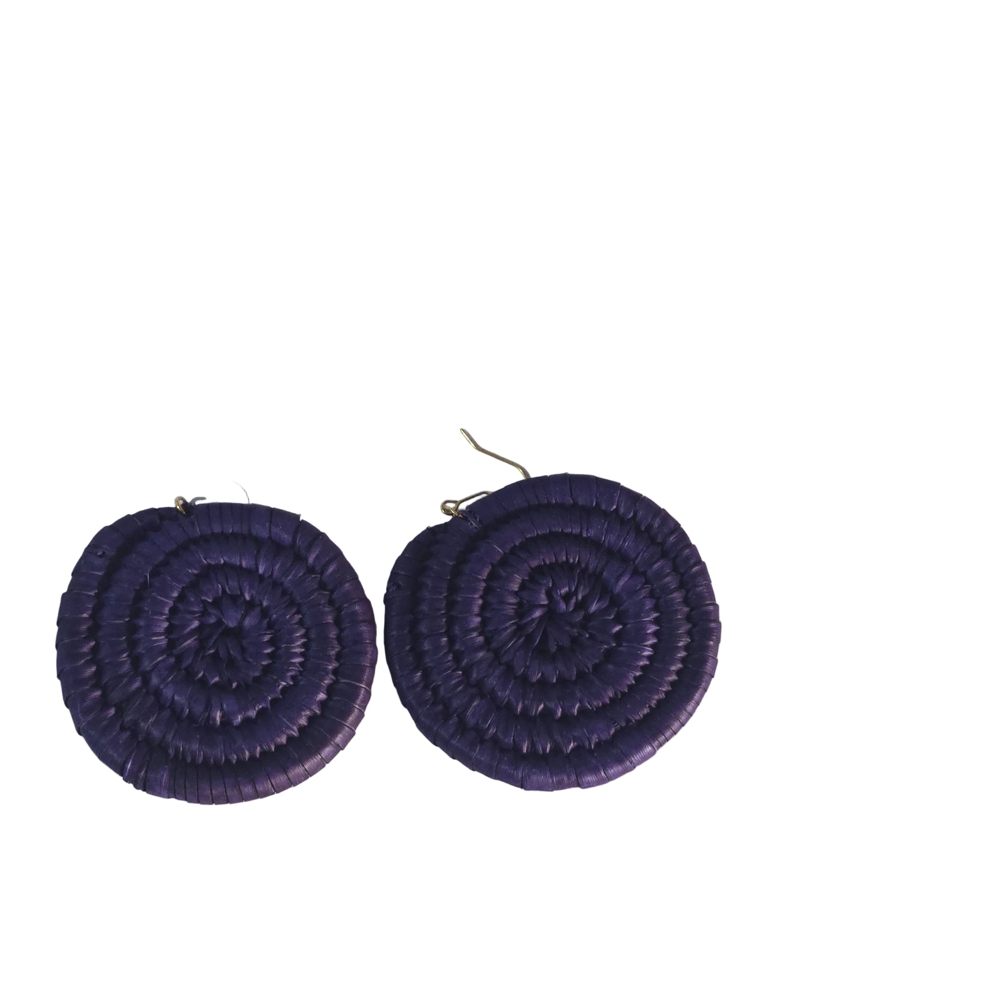 Pair of purple circular raffia  earrings