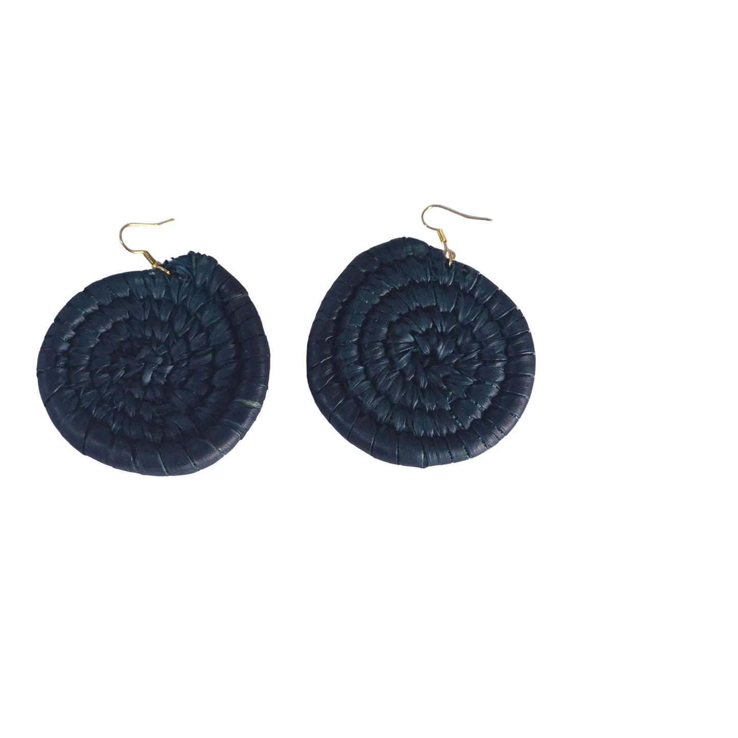 Pair of black circular raffia  earrings 