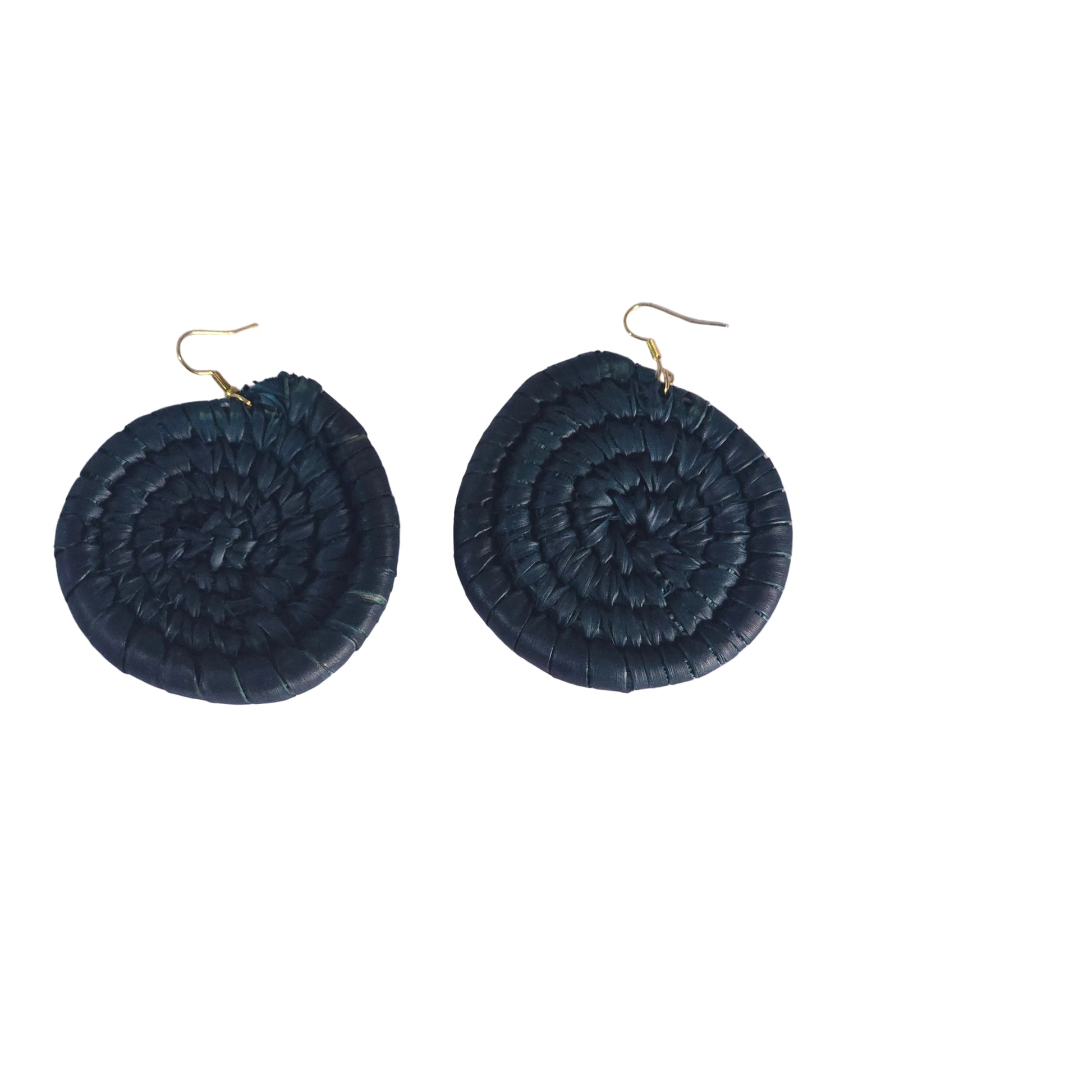 Pair of black circular raffia  earrings 