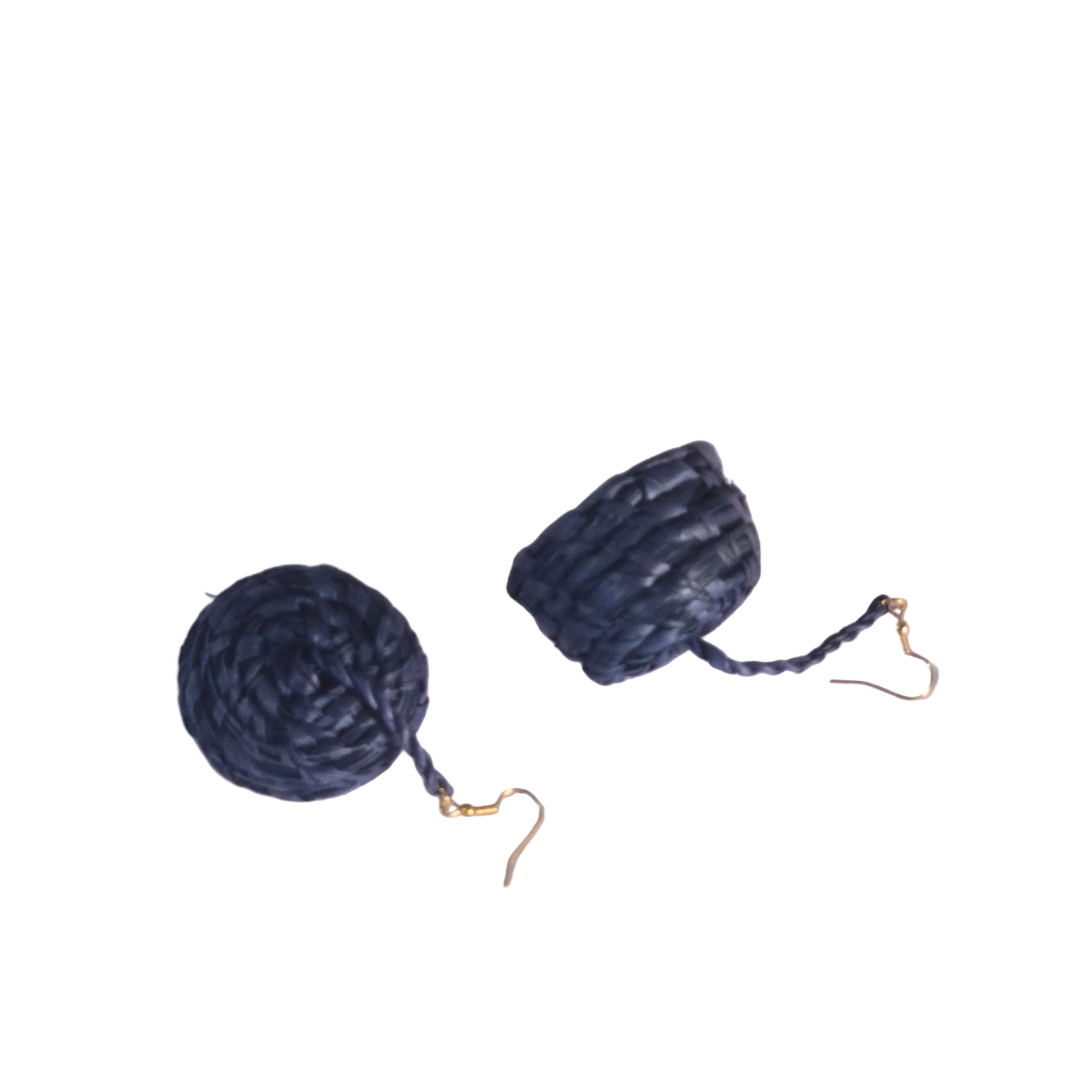 Pair of dark blue textured raffia earrings 