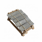 A handmade miniature model of a brick wall structure, featuring dark gray textured rectangular bricks bound together with thin beige twine and supported by a light brown wooden frame, set against a corrugated white background.