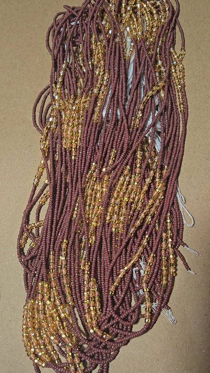 Brown Waist Beads with Gold Crystals – Handmade African Tie-On
