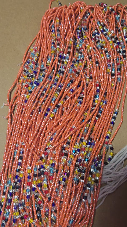 Orange Waist Beads with Mix Crystals – Handmade African Tie-On